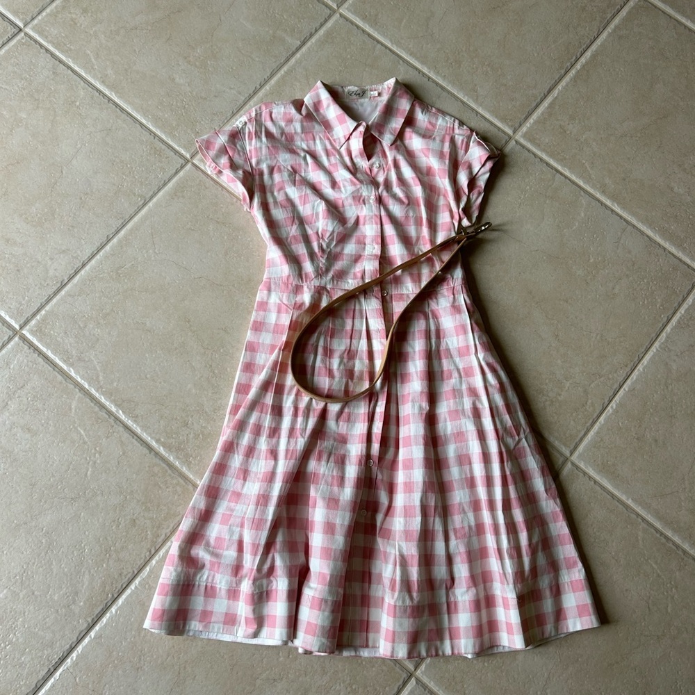 Women’s Pink Checkered Dress with Belt